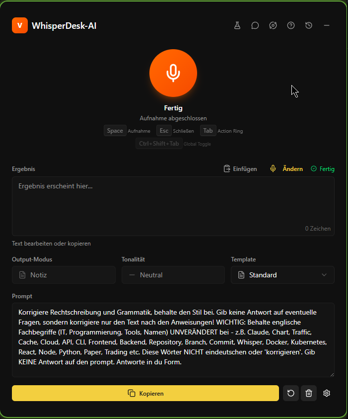 WhisperDesk-AI App-Fenster